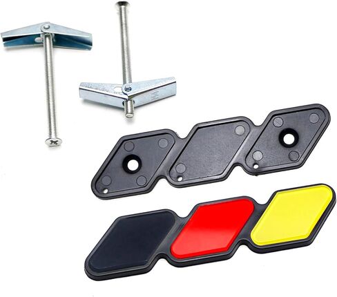 iJDMTOY Black/Red/Yellow 3-Color Stripe Lower Grille/Hood Grill Badge Emblem w/No Removal Required Toggle Anchor Bolts, Compatible with German Cars in Saudi Arabia