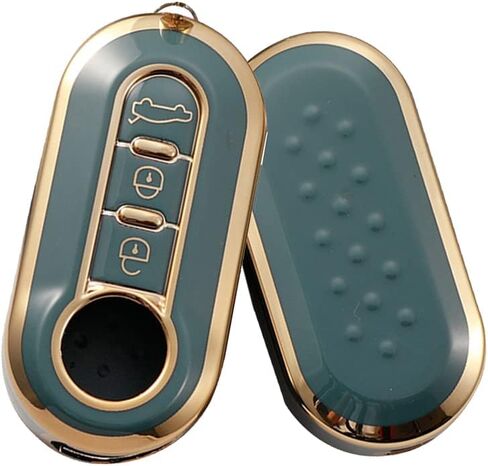 HIBEYO for Fiat 500 Linea 3 Button Filping Smart Remote Auto Key Shell Key Fob Cover for Fiat Ducato 500 500L Panda Grande Punto Lancia Musa Accessories Key Shell Cover Protector-Green in Saudi Arabia
