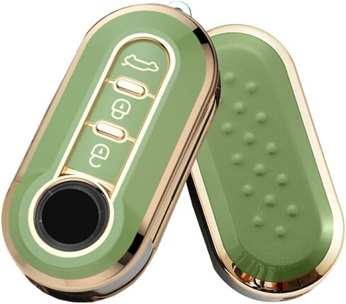 HIBEYO for Fiat 500 Linea 3 Button Filping Smart Remote Auto Key Shell Key Fob Cover for Fiat Ducato 500 500L Panda Grande Punto Lancia Musa Accessories Key Shell Cover Protector-Green in Saudi Arabia