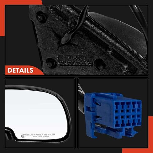 مرآة باب كهربائية جانبية للركاب من A-Premium - متوافقة مع Chevy Silverado 1500 2500 HD، Tahoe، Suburban، Avalanche & GMC Sierra 3500، Yukon، Yukon XL - قابلة للطي يدويًا باللون الأسود الناعم in Saudi Arabia