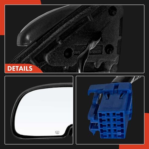 A-Premium Passenger Side Power Door Mirror - Compatible with Chevy Silverado 1500 2500 HD, Tahoe, Suburban, Avalanche & GMC Sierra 3500, Yukon, Yukon XL - Heated Manual Folding Black Smooth in Kuwait