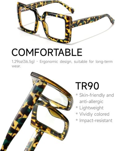 Oversized Square Blue Light Blocking Glasses Lightweight UV400 Anti Eyestrain Protection TV Computer Gaming for Women in Kuwait