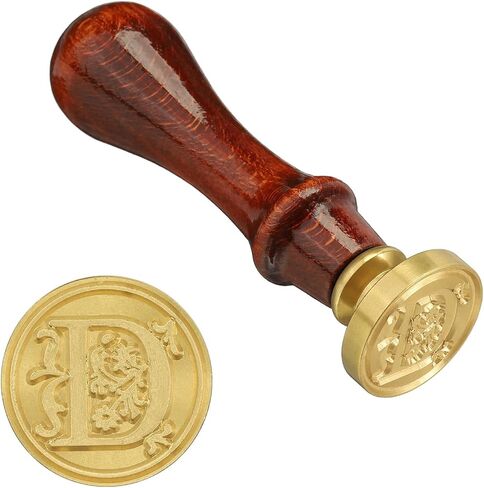 Letter Wax Seal Stamp, Alphabet D Wooden Handle 25mm Removable Retro Brass Head Classic Sealing Stamp for Envelope Invitation Card Wedding Gift Decoration in Saudi Arabia