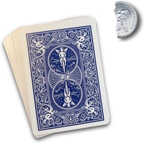 Hat Trick Magic Red Back Svengali Deck and Bite Out Quarter Trick Kit Includes Replacement Rubber Bands in Kuwait