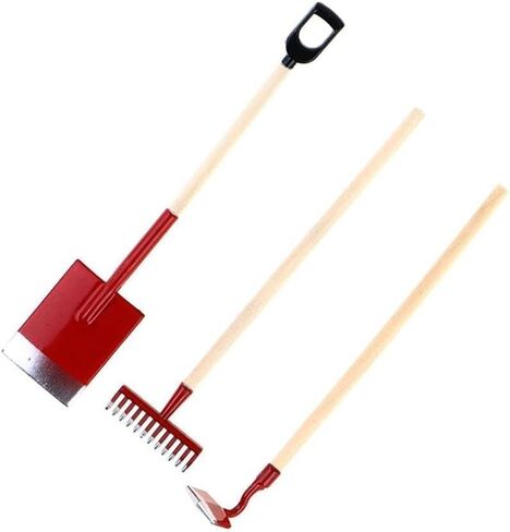3-Piece Set Miniature Garden Tools, 1:12 Mini Shovels and Rake Farm Tools, Fairy Garden Dollhouse Accessories Furniture Toy Sets (Red, 3.2 Inches) in Kuwait