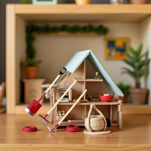 3-Piece Set Miniature Garden Tools, 1:12 Mini Shovels and Rake Farm Tools, Fairy Garden Dollhouse Accessories Furniture Toy Sets (Red, 3.2 Inches) in Kuwait