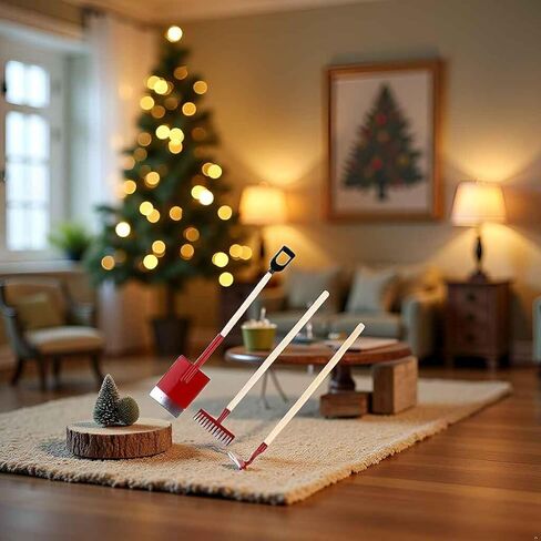 3-Piece Set Miniature Garden Tools, 1:12 Mini Shovels and Rake Farm Tools, Fairy Garden Dollhouse Accessories Furniture Toy Sets (Red, 3.2 Inches) in Kuwait