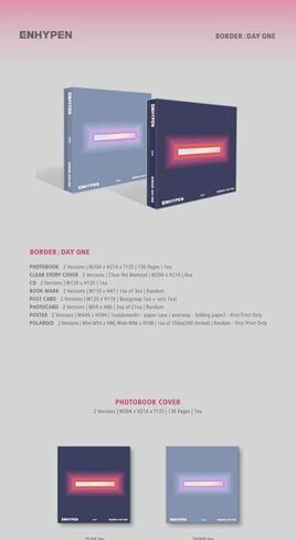 Enhypen Border : Day One 1st Mini Album Dawn Version CD+136p PhotoBook+Clear Story Cover+1p Bookmark+2p PhotoCard+1p PostCard+Tracking Sealed in Kuwait