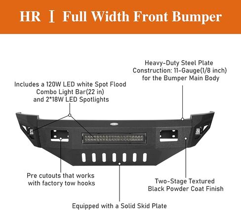 Hooke Road Ram Front Bumper for 2010-2018 Dodge Ram 2500 3500 HD Pickup Truck, Solid Steel Offroad Replacement Bumper with Skid Plate & LED Lights in Saudi Arabia