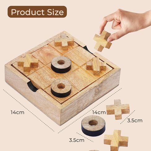 ألعاب لوحية كلاسيكية من Ajuny Tic Tac Toe للأطفال والكبار مع صندوق تخزين مزخرف، طاولة قهوة خشبية لبيت المزرعة، غرفة المعيشة، ديكور مكتبي، لعبة سفر ليلية عائلية، أفضل الهدايا 5.5 بوصة in Saudi Arabia