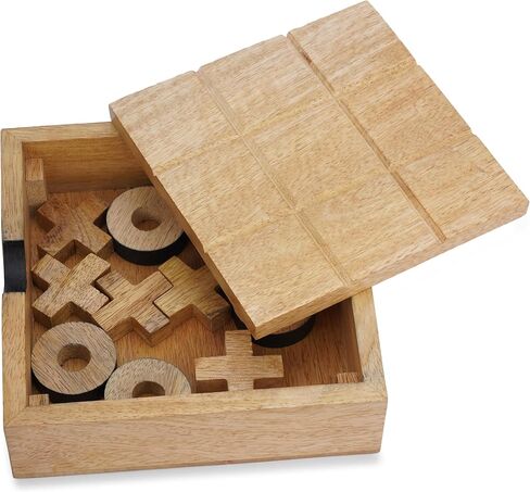 ألعاب لوحية كلاسيكية من Ajuny Tic Tac Toe للأطفال والكبار مع صندوق تخزين مزخرف، طاولة قهوة خشبية لبيت المزرعة، غرفة المعيشة، ديكور مكتبي، لعبة سفر ليلية عائلية، أفضل الهدايا 5.5 بوصة in Saudi Arabia