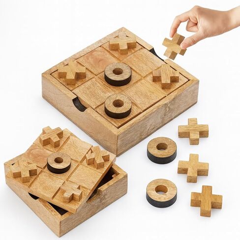 ألعاب لوحية كلاسيكية من Ajuny Tic Tac Toe للأطفال والكبار مع صندوق تخزين مزخرف، طاولة قهوة خشبية لبيت المزرعة، غرفة المعيشة، ديكور مكتبي، لعبة سفر ليلية عائلية، أفضل الهدايا 5.5 بوصة in Saudi Arabia