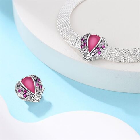KUNSIR 925 Sterling Silver Clip-On Charm for Reflexions Mesh Bracelet Charm Bead fits Flat charm Bracelets Gift for Women（ladybug） in Kuwait
