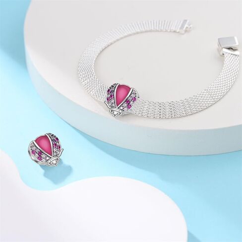 KUNSIR 925 Sterling Silver Clip-On Charm for Reflexions Mesh Bracelet Charm Bead fits Flat charm Bracelets Gift for Women（ladybug） in Kuwait
