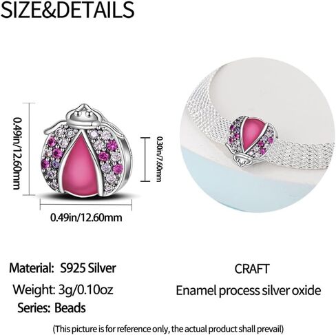 KUNSIR 925 Sterling Silver Clip-On Charm for Reflexions Mesh Bracelet Charm Bead fits Flat charm Bracelets Gift for Women（ladybug） in Kuwait