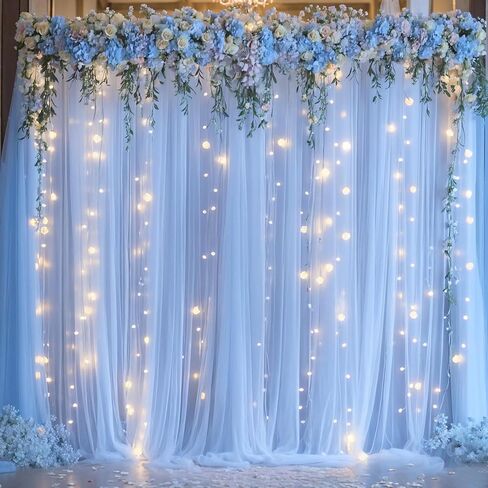 Champagne Tulle Photo Backdrop Curtain with Lights String for Parties Wedding Bridal Shower Sheer Champagne Curtain Backdrop for Birthday Baby Shower Photo Booth Photography 10ft x 8ft in Kuwait