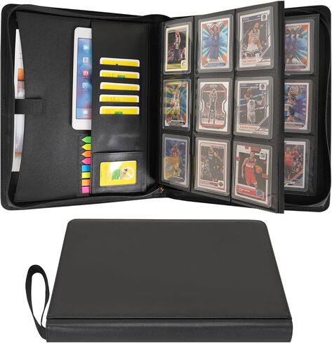 Wonderpool 9 Pocket Toploader Trading Card Album Binder - Holds 360 Toploaders with Extra Large Interior Pockets | PU Leather Notebook Side-Loading for MTG TCG Yugioh Sports Cards (Black) in Kuwait