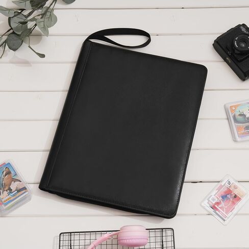 Wonderpool 9 Pocket Toploader Trading Card Album Binder - Holds 360 Toploaders with Extra Large Interior Pockets | PU Leather Notebook Side-Loading for MTG TCG Yugioh Sports Cards (Black) in Kuwait