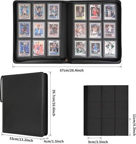 Wonderpool 9 Pocket Toploader Trading Card Album Binder - Holds 360 Toploaders with Extra Large Interior Pockets | PU Leather Notebook Side-Loading for MTG TCG Yugioh Sports Cards (Black) in Kuwait