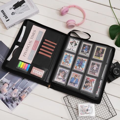 Wonderpool 9 Pocket Toploader Trading Card Album Binder - Holds 360 Toploaders with Extra Large Interior Pockets | PU Leather Notebook Side-Loading for MTG TCG Yugioh Sports Cards (Black) in Kuwait