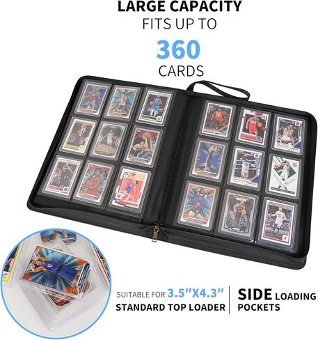 Wonderpool 9 Pocket Toploader Trading Card Album Binder - Holds 360 Toploaders with Extra Large Interior Pockets | PU Leather Notebook Side-Loading for MTG TCG Yugioh Sports Cards (Black) in Kuwait