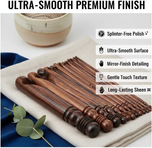 Wooden Crochet Hooks for Arthritic Hands - Ergonomic Soft Grip Handles with Engraved Sizes(3.5mm-25mm) - Rosewood Crochet Hook Set of 15 - for Chunky Yarns Crocheting - Gift for Her(Hooks Only) in Saudi Arabia