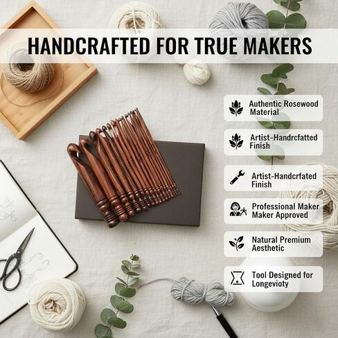 Wooden Crochet Hooks for Arthritic Hands - Ergonomic Soft Grip Handles with Engraved Sizes(3.5mm-25mm) - Rosewood Crochet Hook Set of 15 - for Chunky Yarns Crocheting - Gift for Her(Hooks Only) in Saudi Arabia