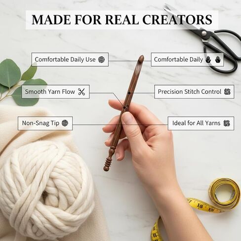 Wooden Crochet Hooks for Arthritic Hands - Ergonomic Soft Grip Handles with Engraved Sizes(3.5mm-25mm) - Rosewood Crochet Hook Set of 15 - for Chunky Yarns Crocheting - Gift for Her(Hooks Only) in Saudi Arabia