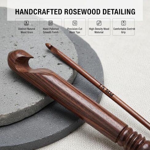 Wooden Crochet Hooks for Arthritic Hands - Ergonomic Soft Grip Handles with Engraved Sizes(3.5mm-25mm) - Rosewood Crochet Hook Set of 15 - for Chunky Yarns Crocheting - Gift for Her(Hooks Only) in Saudi Arabia