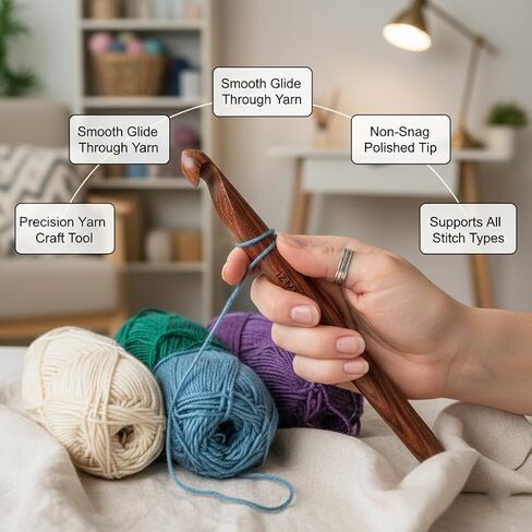 Wooden Crochet Hooks for Arthritic Hands - Ergonomic Soft Grip Handles with Engraved Sizes(3.5mm-25mm) - Rosewood Crochet Hook Set of 15 - for Chunky Yarns Crocheting - Gift for Her(Hooks Only) in Saudi Arabia