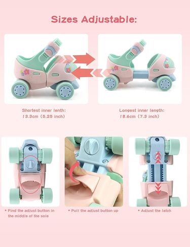 Kids Roller Skates for Boys & Girls Adjustable Quad Skates for Age 3-5 Size C6 to C13 3-Stage Skating System with Detachable Toe Cap & Built-in Toe Stop Toddler Skates for Indoor & Outdoo in Saudi Arabia