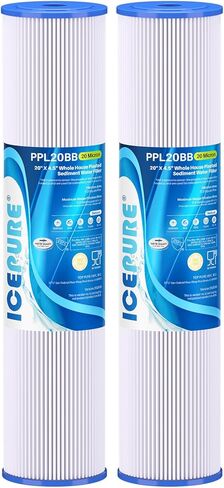 فلتر رواسب مطوي للمنزل بالكامل من ICEPURE مقاس 20 بوصة × 4.5 بوصة لمياه الآبار، وإزالة الصدأ والكلور، وخرطوشة بديلة لـ ECP5-BB، AP810-2، HDC3001، SPC-45-1005، CP5-BB، ECP1-20BB، S1-20BB ,R30-20BB، 2 عبوة in Kuwait