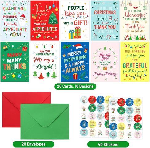 ceiba tree 20Pcs Christmas Appreciation Cards Glitter Holiday Thank You Cards with Envelopes for Teachers Employees Staff and Postman in Saudi Arabia