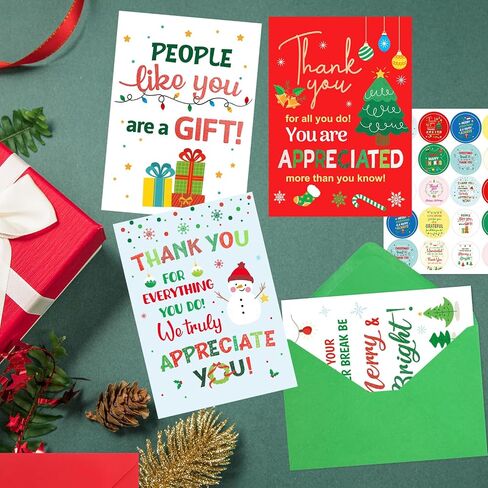 ceiba tree 20Pcs Christmas Appreciation Cards Glitter Holiday Thank You Cards with Envelopes for Teachers Employees Staff and Postman in Saudi Arabia