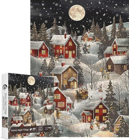 Christmas Cozy Snowy Village Puzzles for Adults 1000 Pieces. Winter Holiday Landscape Jigsaw Puzzles. Challenging Christmas Tree, Snowman,Fun Puzzles in Saudi Arabia