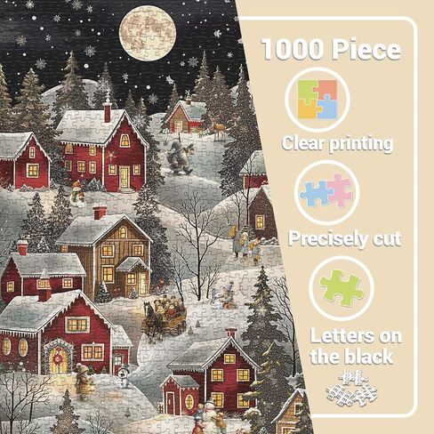 Christmas Cozy Snowy Village Puzzles for Adults 1000 Pieces. Winter Holiday Landscape Jigsaw Puzzles. Challenging Christmas Tree, Snowman,Fun Puzzles in Saudi Arabia