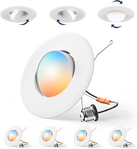 Amico 5/6 inch 5CCT LED Recessed Lighting 20 Pack, Smooth Trim, Dimmable, IC & Damp Rated, 12.5W=100W, 950LM Can Lights, 2700K/3000K/4000K/5000K/6000K Selectable, Retrofit Installation - ETL & FCC in Kuwait