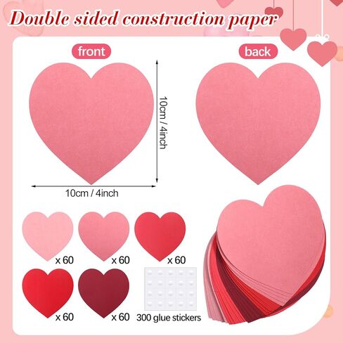 Tatuo 300 Pcs Valentine's Day 4 x 4 '' Heart Cutouts Paper Hearts with Glue Point Dots Large Paper Heart Cut Outs for Valentine's Day Decorations Crafts (Gradient Red) in Saudi Arabia