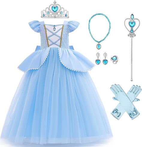 Kids Girls Princess Fancy Dress Up Costume Long Ball Gown+Wig Fairy Outfit Halloween Christmas Carnival Cosplay in Kuwait