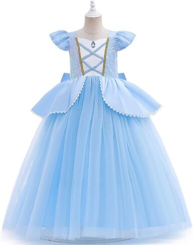 Kids Girls Princess Fancy Dress Up Costume Long Ball Gown+Wig Fairy Outfit Halloween Christmas Carnival Cosplay in Kuwait