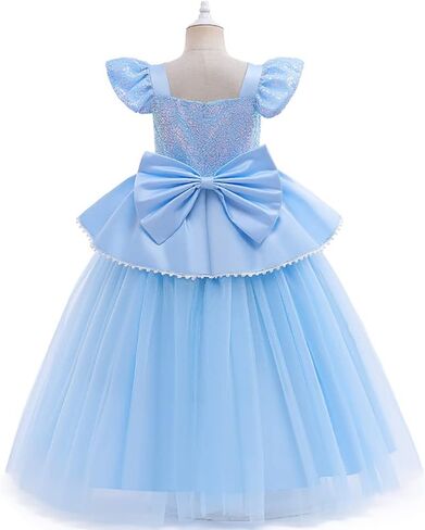 Kids Girls Princess Fancy Dress Up Costume Long Ball Gown+Wig Fairy Outfit Halloween Christmas Carnival Cosplay in Kuwait