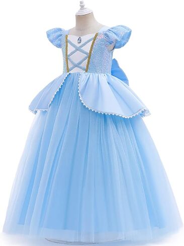 Kids Girls Princess Fancy Dress Up Costume Long Ball Gown+Wig Fairy Outfit Halloween Christmas Carnival Cosplay in Kuwait