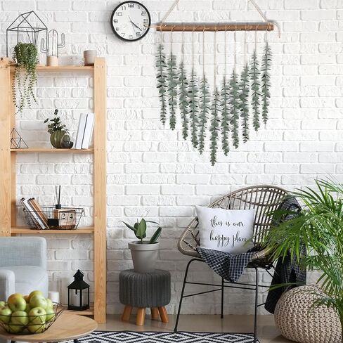 ديكور حمام بوهو من الأوكالبتوس الاصطناعي للتعليق على الحائط ديكور أوراق خضراء وهمية ونباتات كرة خوص على عصا 16.5 بوصة مزرعة ريفية غرفة نوم طبيعية مطبخ حضانة مكتب ديكورات in Kuwait
