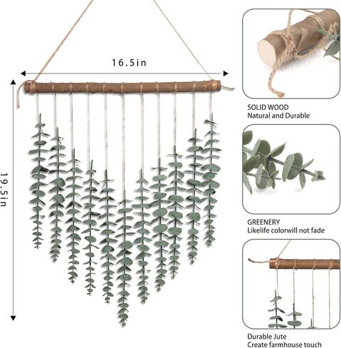 ديكور حمام بوهو من الأوكالبتوس الاصطناعي للتعليق على الحائط ديكور أوراق خضراء وهمية ونباتات كرة خوص على عصا 16.5 بوصة مزرعة ريفية غرفة نوم طبيعية مطبخ حضانة مكتب ديكورات in Kuwait