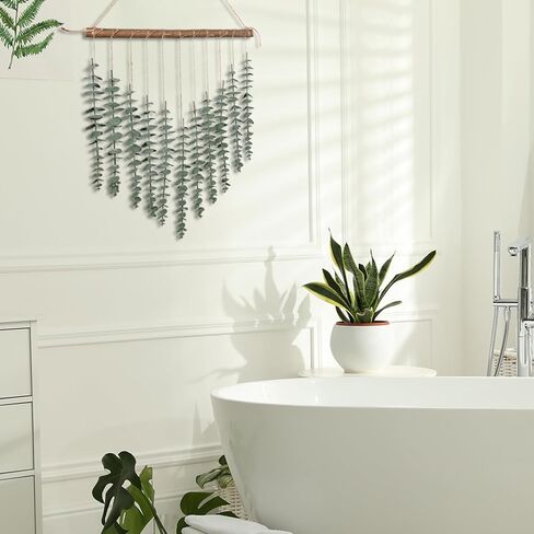 ديكور حمام بوهو من الأوكالبتوس الاصطناعي للتعليق على الحائط ديكور أوراق خضراء وهمية ونباتات كرة خوص على عصا 16.5 بوصة مزرعة ريفية غرفة نوم طبيعية مطبخ حضانة مكتب ديكورات in Kuwait
