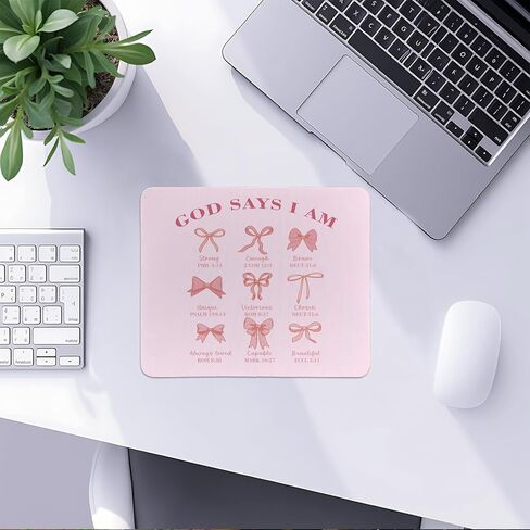 Coquette Pink Bow Christian God Say I Am Mouse Pad، Preppy Pink Bible Verse Mouse Pads Mousepad للمنزل والمكتب والنوم والكمبيوتر المحمول ومستلزمات مكتب الكمبيوتر المحمول، هدايا مسيحية للنساء، 8.7 × 7.1 بوصة in Saudi Arabia