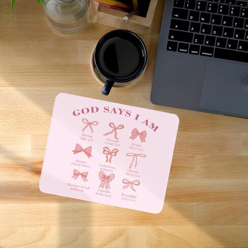 Coquette Pink Bow Christian God Say I Am Mouse Pad، Preppy Pink Bible Verse Mouse Pads Mousepad للمنزل والمكتب والنوم والكمبيوتر المحمول ومستلزمات مكتب الكمبيوتر المحمول، هدايا مسيحية للنساء، 8.7 × 7.1 بوصة in Saudi Arabia