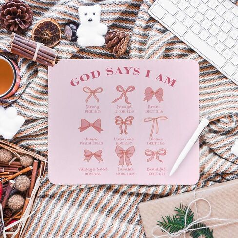 Coquette Pink Bow Christian God Say I Am Mouse Pad، Preppy Pink Bible Verse Mouse Pads Mousepad للمنزل والمكتب والنوم والكمبيوتر المحمول ومستلزمات مكتب الكمبيوتر المحمول، هدايا مسيحية للنساء، 8.7 × 7.1 بوصة in Saudi Arabia