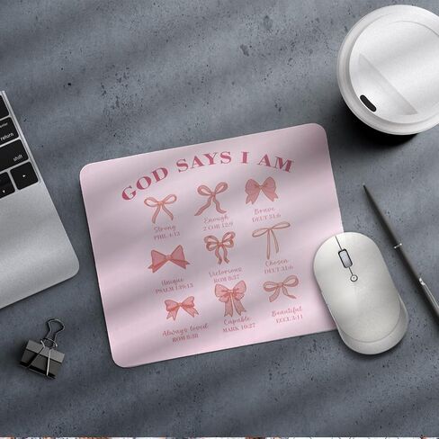 Coquette Pink Bow Christian God Say I Am Mouse Pad، Preppy Pink Bible Verse Mouse Pads Mousepad للمنزل والمكتب والنوم والكمبيوتر المحمول ومستلزمات مكتب الكمبيوتر المحمول، هدايا مسيحية للنساء، 8.7 × 7.1 بوصة in Saudi Arabia