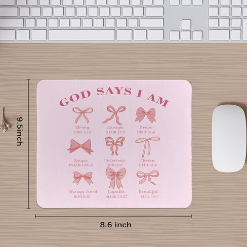 Coquette Pink Bow Christian God Say I Am Mouse Pad، Preppy Pink Bible Verse Mouse Pads Mousepad للمنزل والمكتب والنوم والكمبيوتر المحمول ومستلزمات مكتب الكمبيوتر المحمول، هدايا مسيحية للنساء، 8.7 × 7.1 بوصة in Saudi Arabia